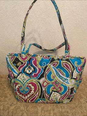 Vera Bradley Quilted Paisley Tote in Teal, Pink & Black